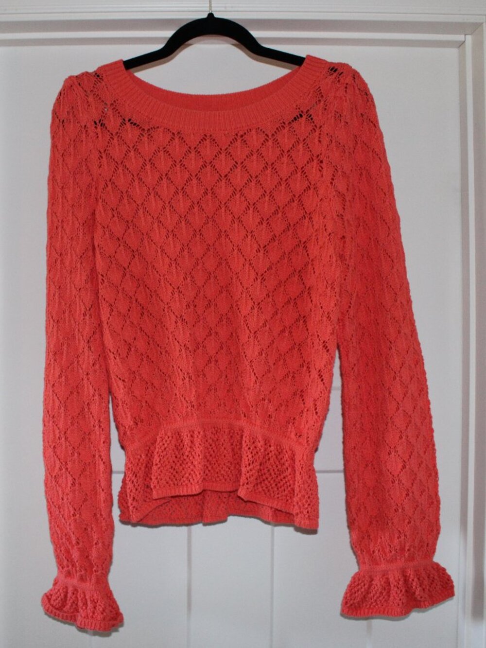 By Anthropologie Flounce-Hem Pointelle Sweater